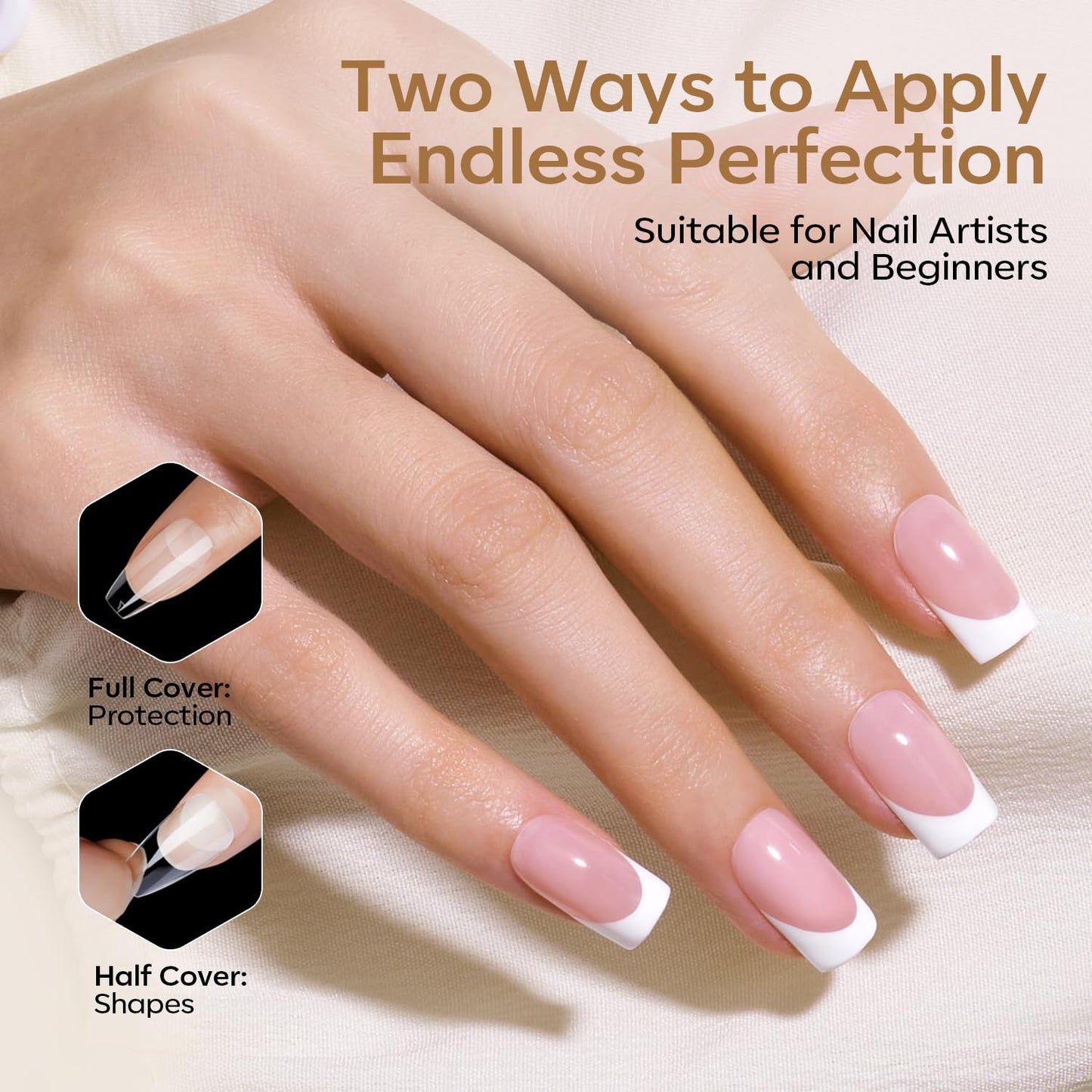 modelones Short Square Nail Tips, 360pcs Pre-etched Clear Fake Nails Press On Full Cover Half Matte 15 Sizes Acrylic Gel Tips for Extension Salon