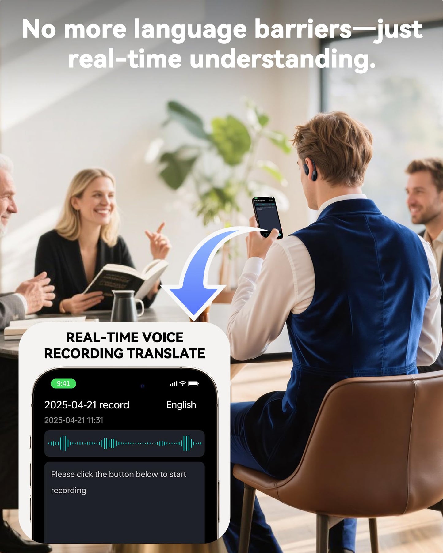 AI Translation Earbuds Real Time, 164 Languages & Accents, Translator Earbuds 90H Playtime, Translation Headphone LED Display Audifonos Traductores Inglés Español for Travel Business Meeting, Black