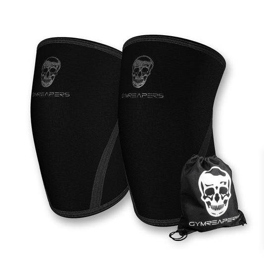 Gymreapers Knee Sleeves (1 Pair) with Gym Bag - IPF Approved - Support Compression Brace for Squats, Fitness, Weightlifting, Cross Training, Powerlifting - 7MM Neoprene Sleeves - For Men & Women (Black/Black, Large)