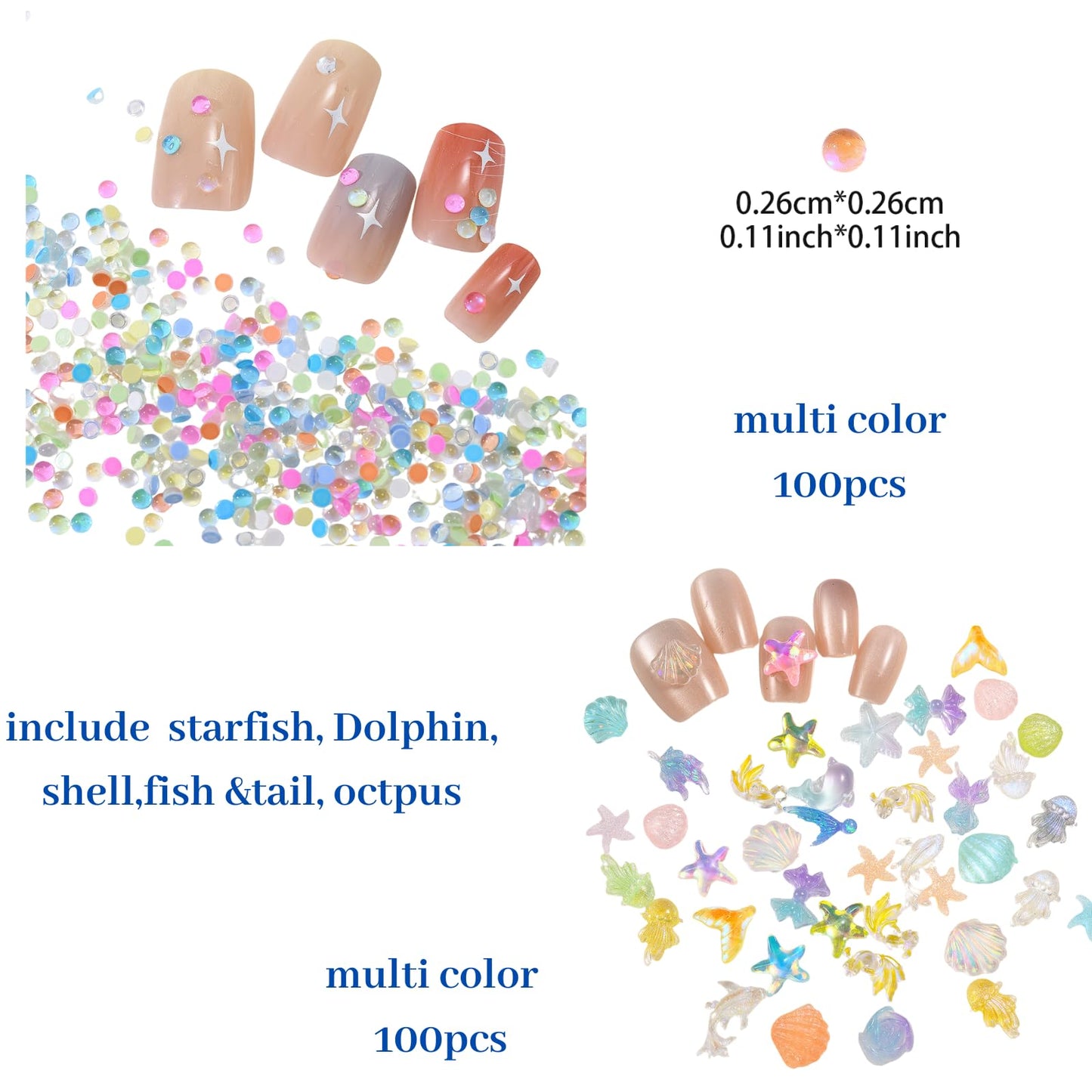 Ocean Nail Charms Gem Kit for Nail Techs – Mermaid Style 3D Nail Art Decorations with Starfish, Shells, Pearls – Professional Nail Supplies for Acrylic & Gel Designs