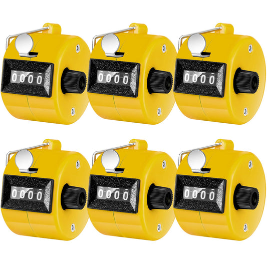 TOODOO 6 Pack Hand Tally Counter 4 Digit Mechanical Palm Clicker Plastic Hand Held Counter Clicker with Metal Finger Ring for School Golf Sports Events Office Stadium(Yellow)