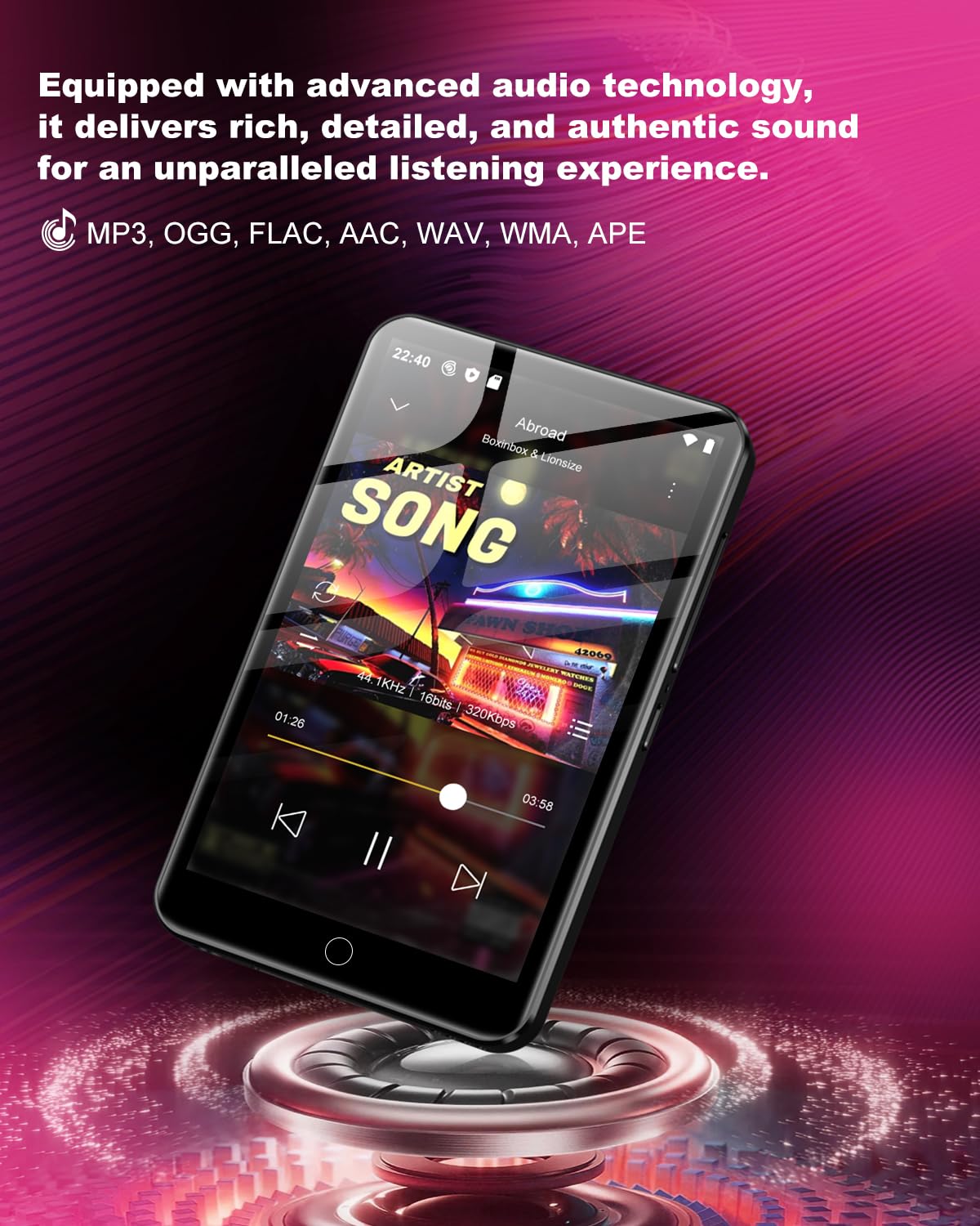 80GB MP3 Player with Bluetooth and WiFi, 4.0" Touchscreen MP3 Player for Kids Built in Speaker, MP3 & MP4 Players with Spotify, Audible, Amazon Music, Deezer, Pandora, FM Radio, Up to 1TB