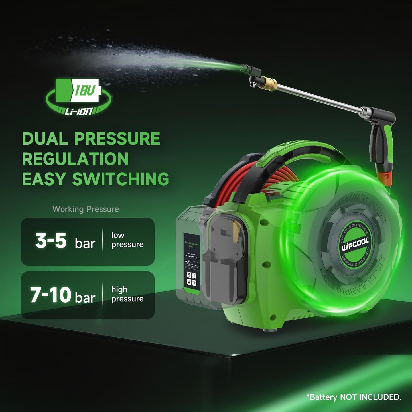 WIPCOOL Portable HVAC Cordless Coil Cleaning Machine, 18V Lithium-Ion 80W Electric Pressure Washer Jet Cleaner, Flow Rate 4L/min 44-73/102-145 psi Dual Pressure