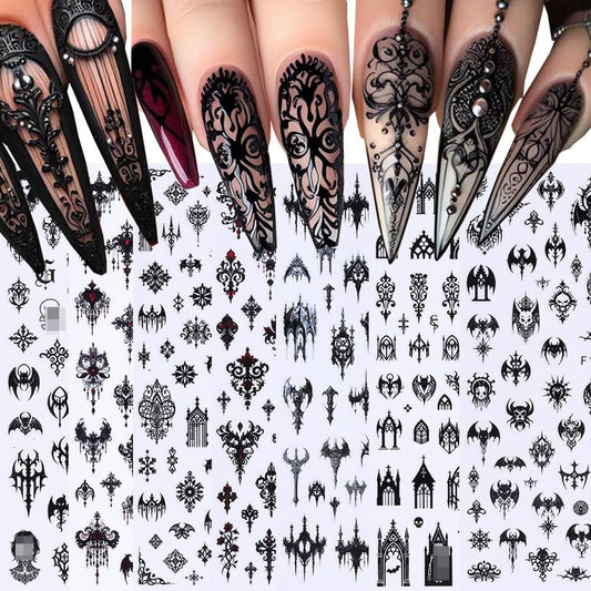7 Sheets Black Gothic Nail Stickers for Nail Art, 3D Self-Adhesive Witchy Halloween Nail Decals, Nail Supplies Nail Art Designs Accessories for Women and Girls Manicure DIY Decoration