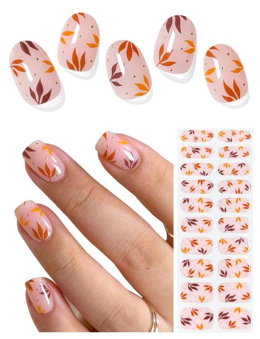 AutyaMee Semi Cured Gel Nail Strips (Fall Maple Leaf), Autumn Brown, 20 Pcs Gel Nail Wraps, Stickers, UV Light Required, Salon Quality, Long Lasting