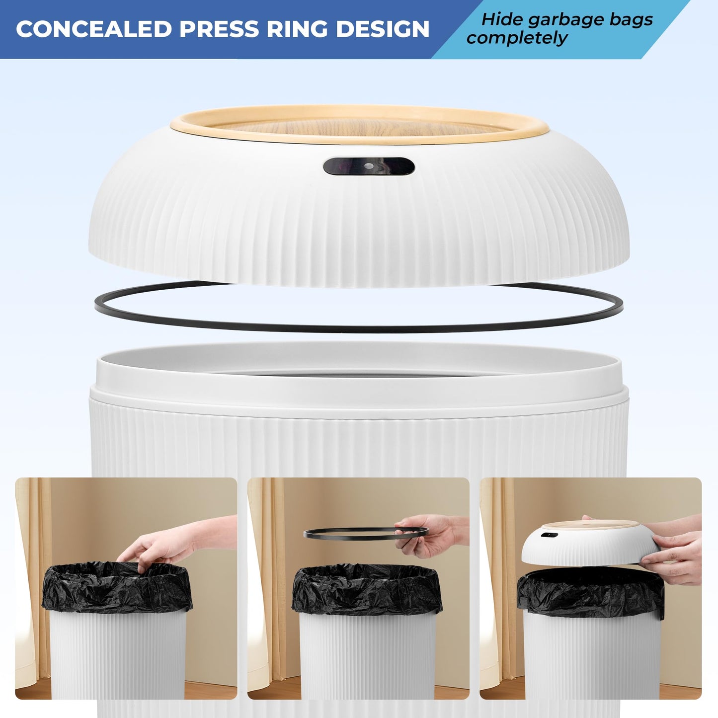 Pukomc Smart Sensor Wastebasket, Convenient and Hygienic Easy to Use, Technology Sensor Waterproof Wastebasket Plastic Trash can for Kitchen, Bathroom, Bedroom, Living Room, Office and Outdoor
