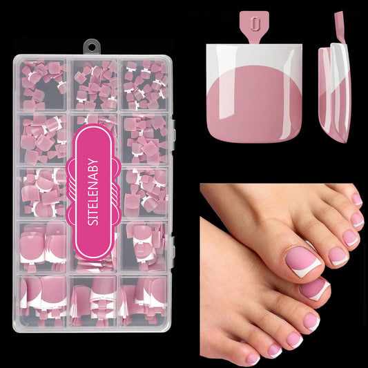 Press On Toenails for Women,SITELENABY French Toe Nail Press Ons Toe Tips,180 pcs Square Toe Nail Tips,15 Sizes Soft Gel False Toenail Extension,Full Cover Acrylic for Salon X