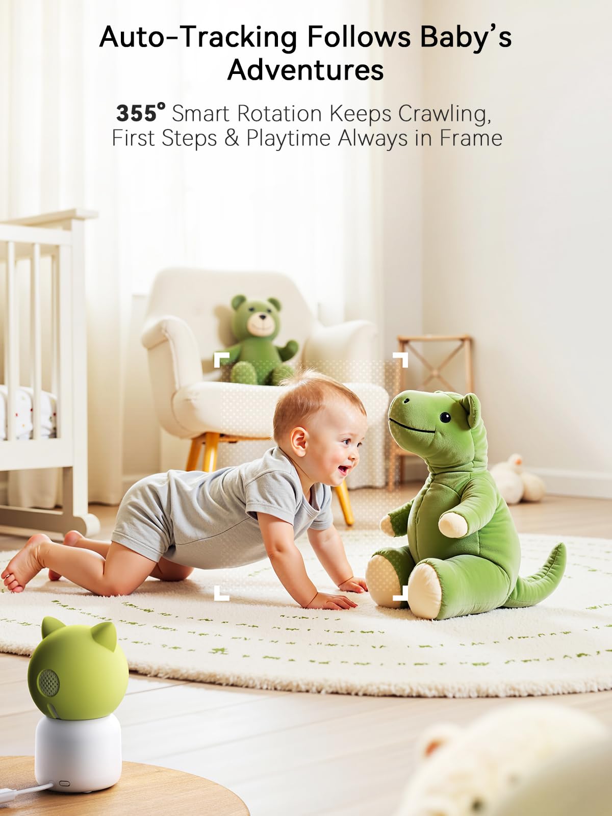 Outinput 2K 4MP WiFi Baby Monitor with Camera and Audio, App Control PTZ, Crying/Feeding/Temp/Humidity Alerts, Night Vision wtih Gentle Light, Soothing Lullabies for Baby Sleep, Cloud&Local Storage