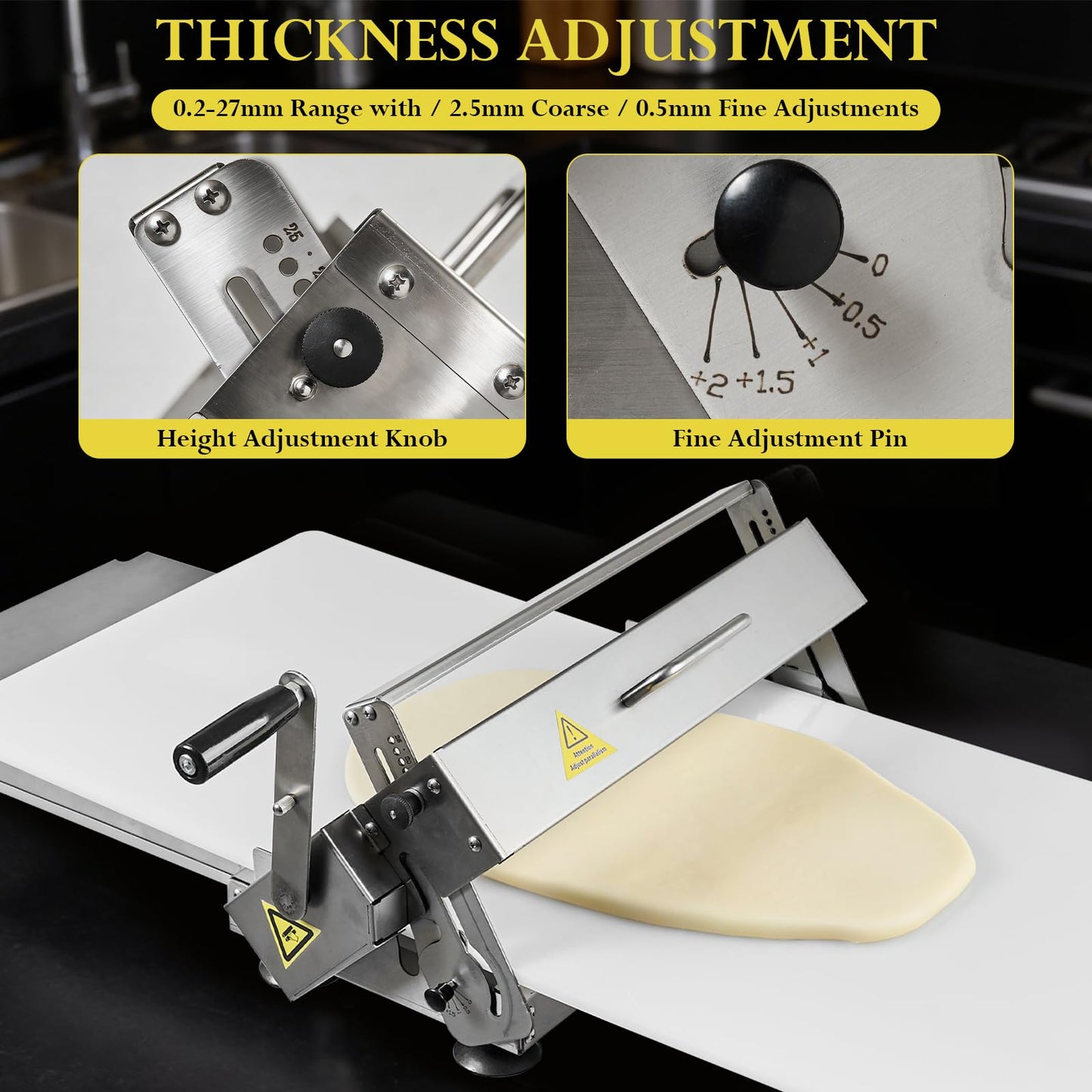 ATOLS 40.9''x15.5" Folding Dough Sheeter, Dough Roller Machine for Commercial Use, 0.2-27mm Adjustable Thickness Stainless Steel Manual Dough Sheeter Machine with Board