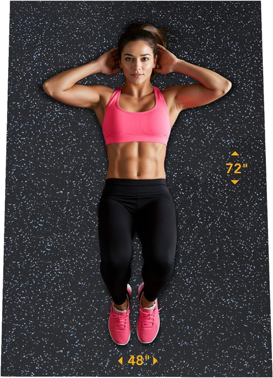 Rubber King Multi-Purpose Exercise Mat - 4' x 6' x 7mm - 100% Recycled Thick Rubber Mat for Home Gym Flooring, Non-Slip, Low-Odor Durable Workout Mat for Indoor/Outdoor, Shoe-Friendly - Blue/Grey
