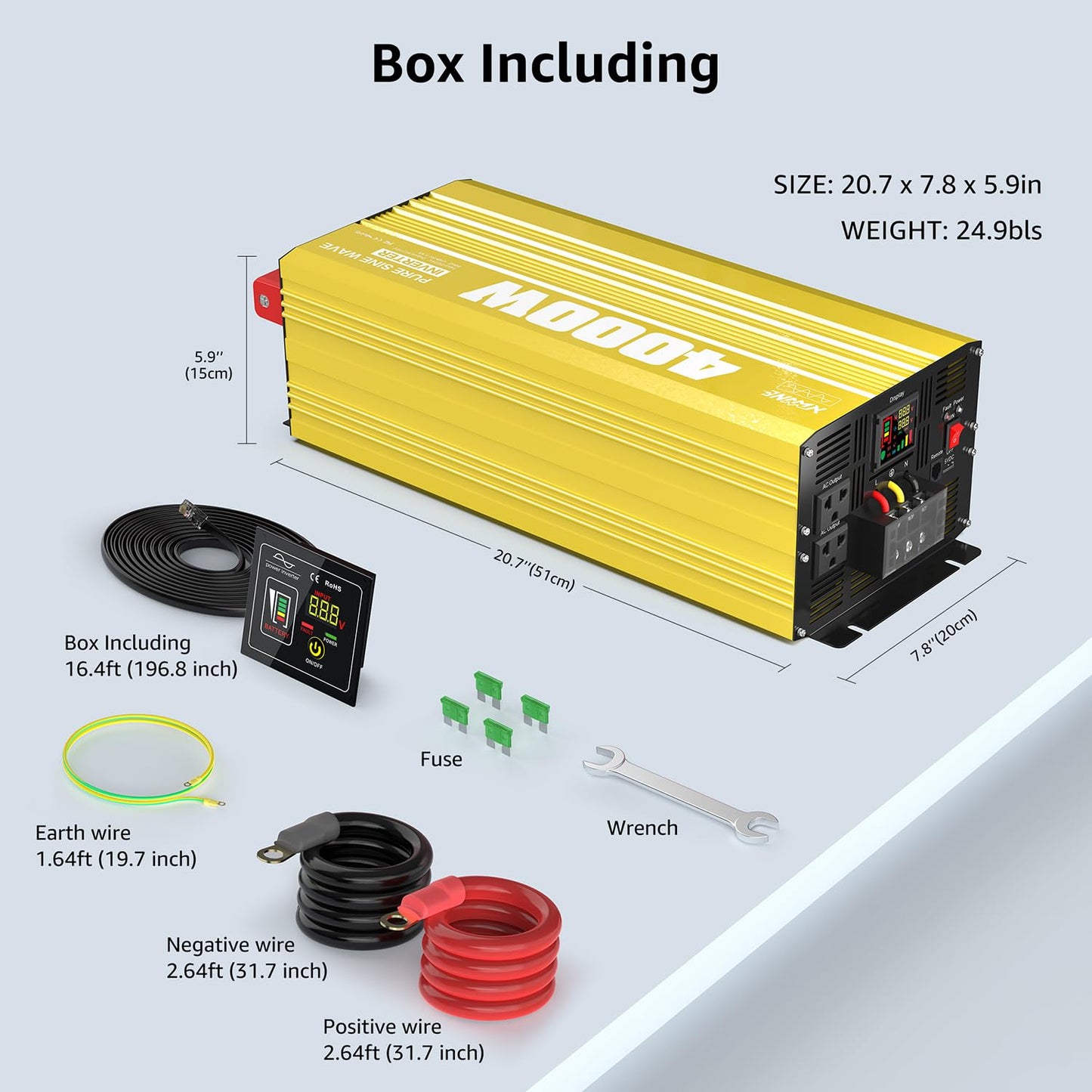 XWJNE 4000W Pure Sine Wave Power Inverter 48V DC to 120V AC Converter with LED Display and Remote Controller for Home, RV, Truck, Off-Grid Solar Power