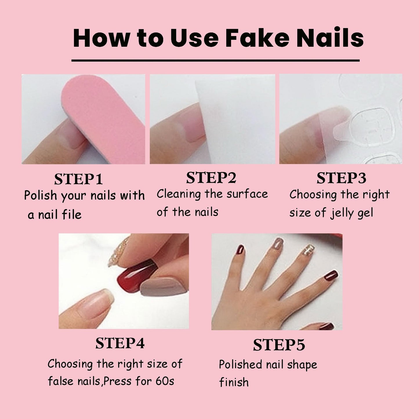 Long Square Pink Press on Nails -Cute Decorative Fake Nails with Bowknot for Women