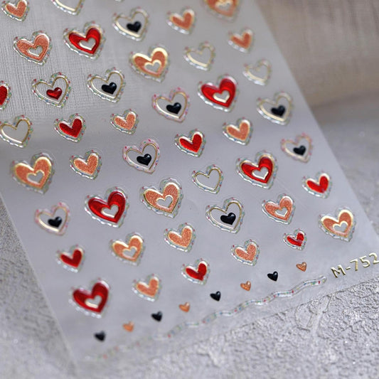 5D Embossed Heart Nail Stickers Valentines Day Nail Art Stickers Self-Adhesive Pink Red Orange Heart Nail Decals for Acrylic Nails Valentine’s Sticker for Women Girls Manicure DIY
