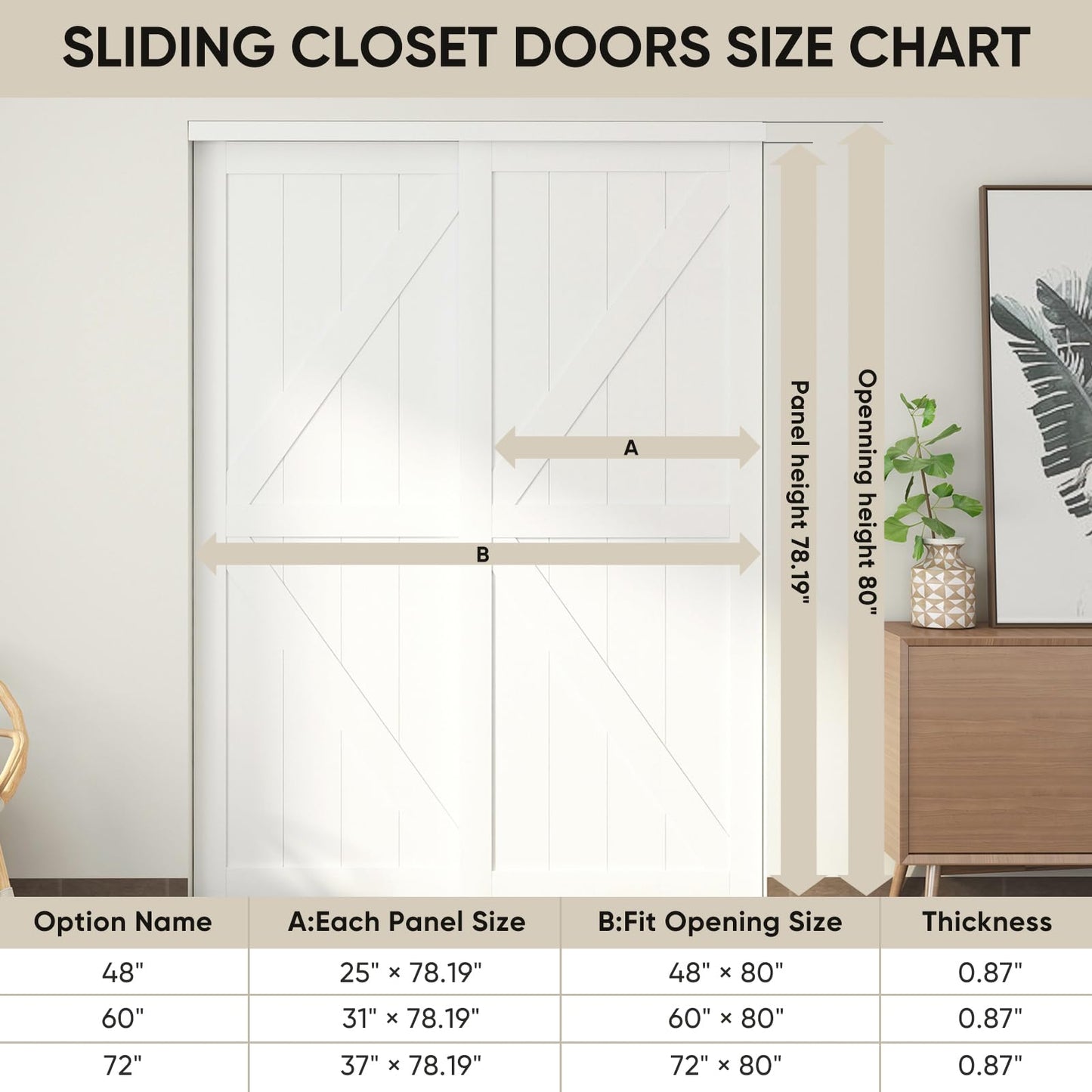 JUBEST 72"(Double 37") x80 Sliding Closet Door, K Style Bypass Closet Door with Hardware Kit & Matching Fascia, Preassembled Solid Wood Slab with Water-Proof PVC Surface, Easy to Install, White