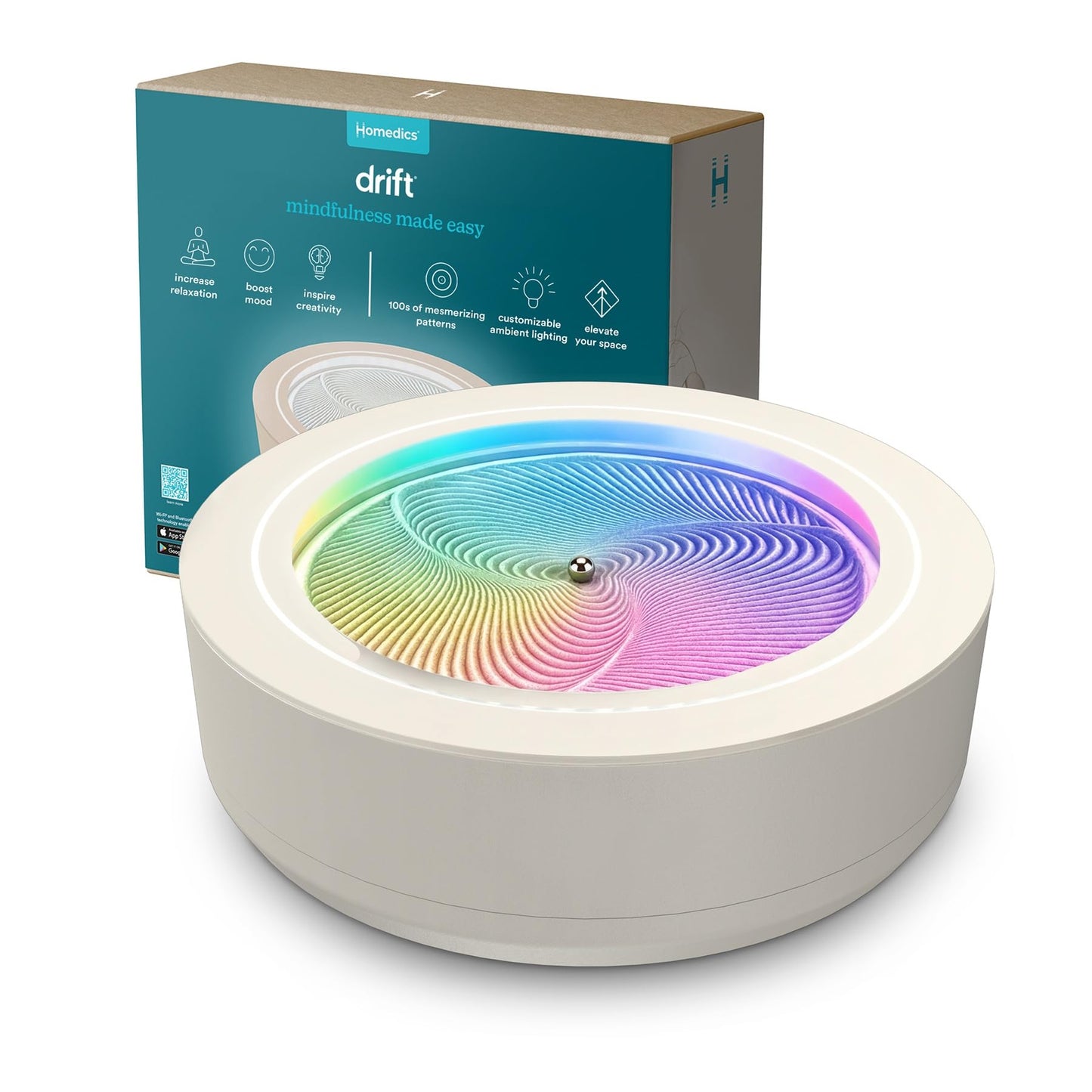Homedics Drift 11” Sandscape – Version 2.0 with Updated Connected Experience, Smart Wi-Fi Zen Table Décor, LED Ambient Light, Modern Sand Art for Relaxation & Mindfulness, Home & Office Calm Décor