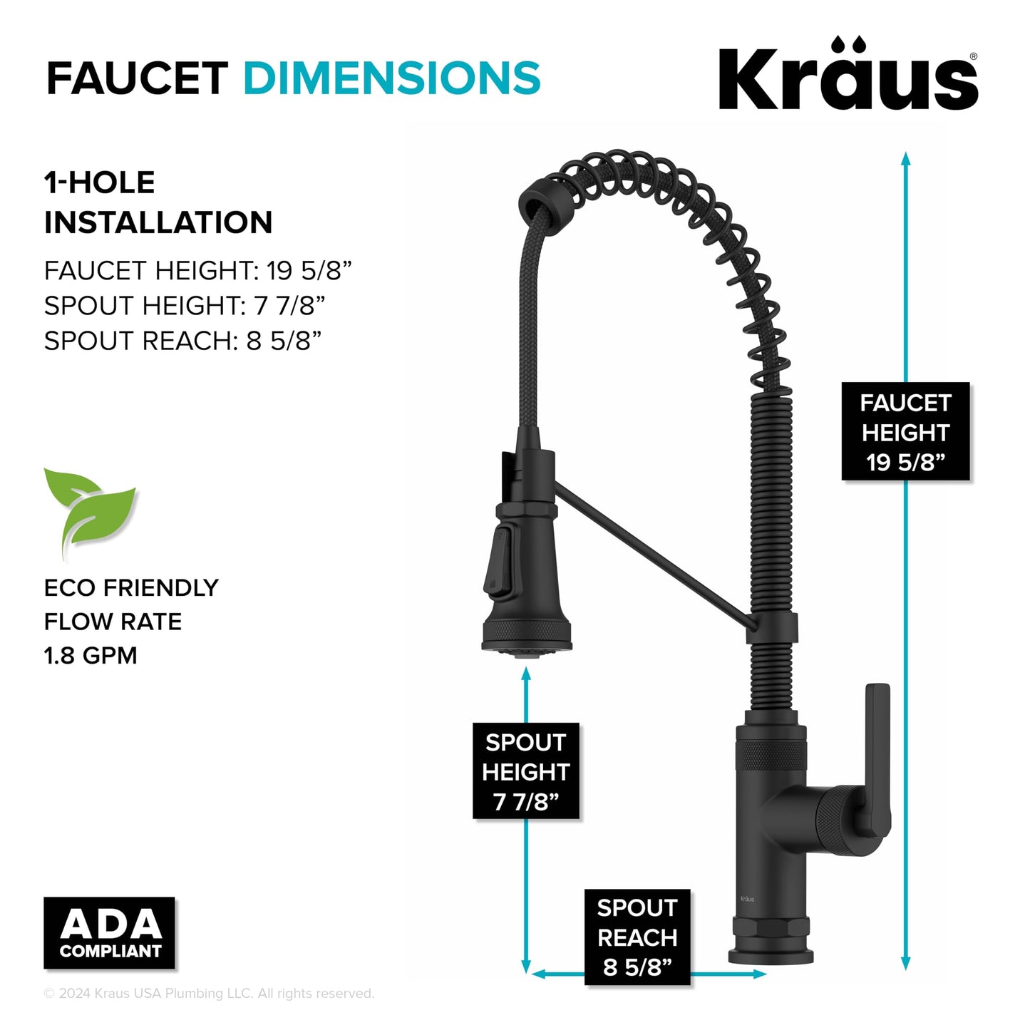 KRAUS Allyn Commercial Style 2-Function Single Handle Pull Down Kitchen Faucet in Matte Black, KPF-4110MB