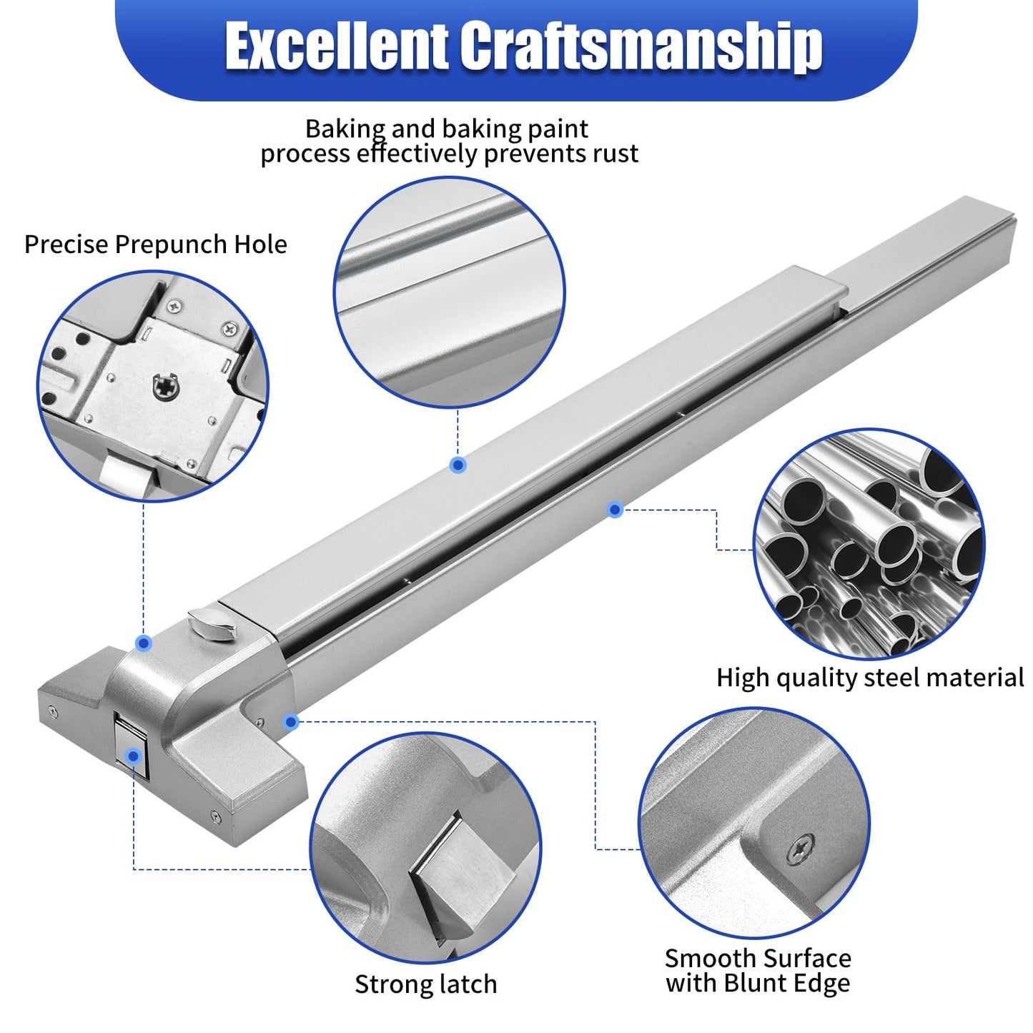 suermany 31 Inch Painted Aluminum Panic Bars for Exit Doors - Push Bar Panic Exit Device, Commercial Door Push Bar Locks, Fits Left & Right Handed Wood & Metal Doors