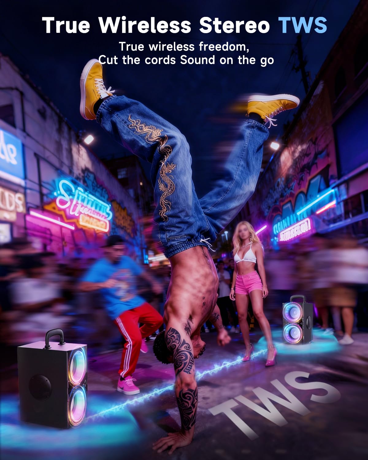 YIER Party Bluetooth Speaker:80W Peak Large Stero Sound for Outdoor,Deep Bass,TWS,Loud with Lights,Portabe Wireless Big Speakers with Long Playtime,House,Projector,Movie