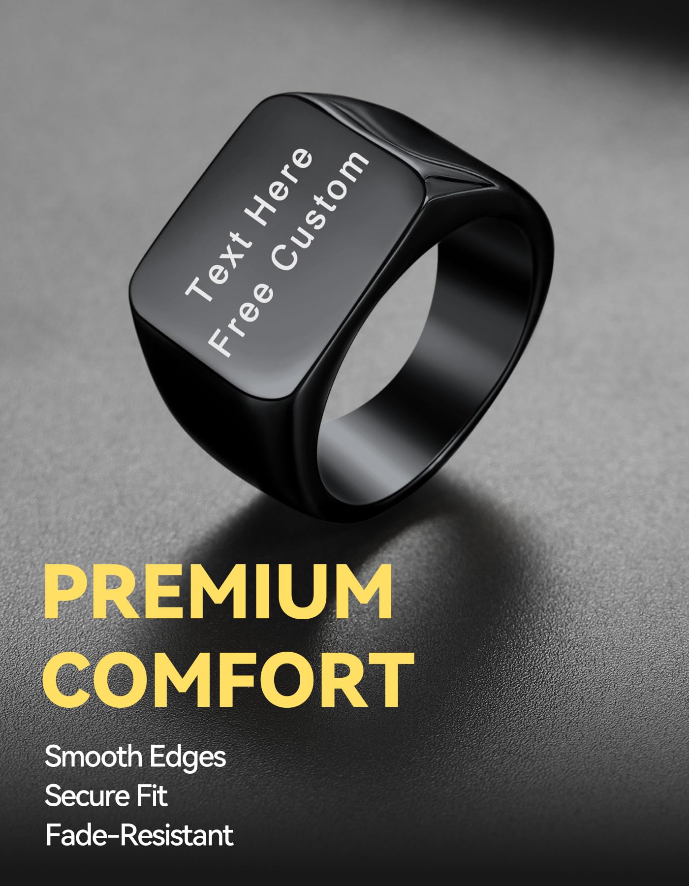 Black Personalized Signet Rings for Men Women Solid Polished Stainless Steel Biker Ring Size 14