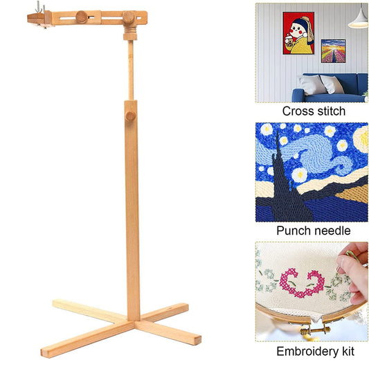 Wooden Embroidery Stand, Needlework Floor Frame, Standing Embroidery Lap Table, Size Adjustable Cross Stitch Floor Stand for Embroidery and Cross Stitch Lovers
