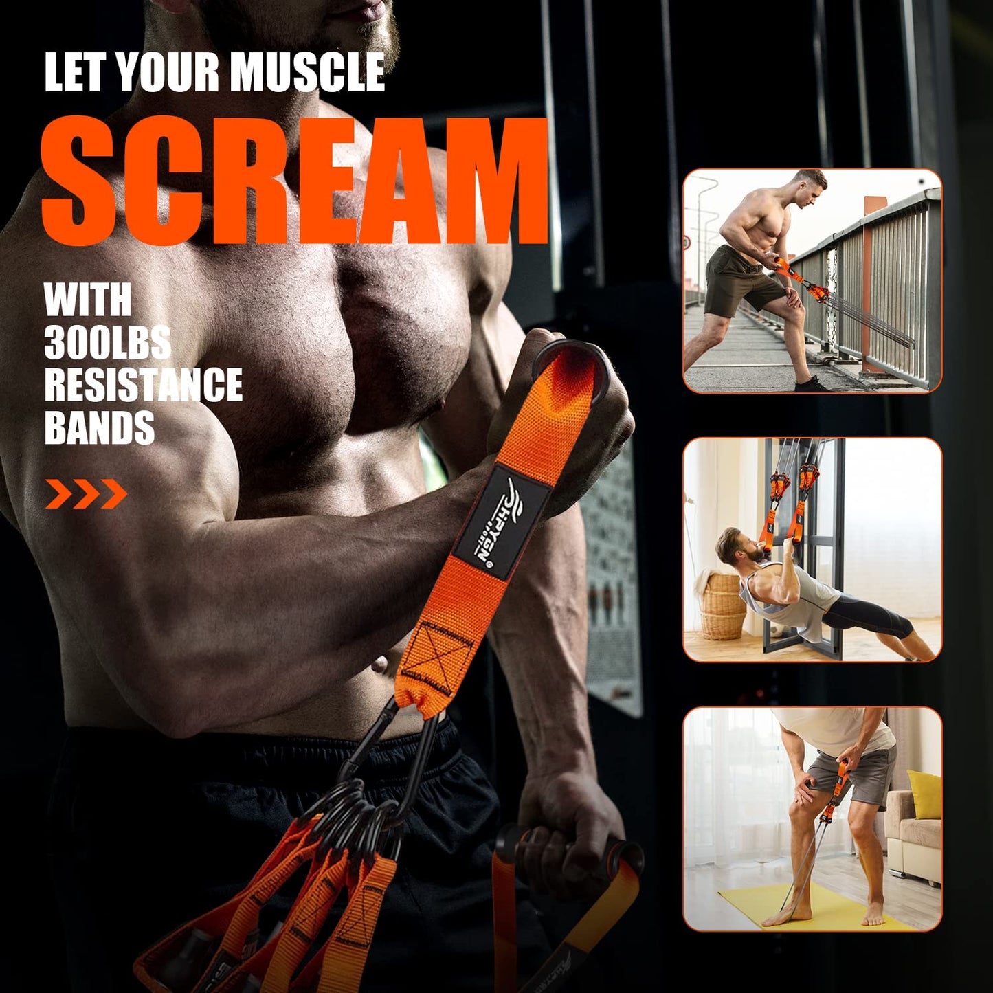 HPYGN Resistance Bands, Heavy Exercise Bands with Handles, Fitness Bands for Working Out, Workout Bands for Men, Weight Bands Set for Muscle Training, Strength, Slim, Yoga, Home Gym Equipment (420LBS)