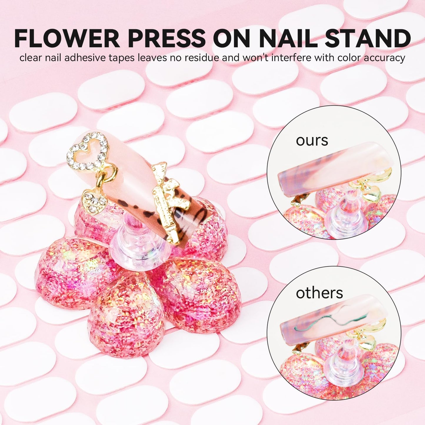 ESUOHYM Nail Stand for Press On Fake Nails Painting Display Practice, Powerful Magnetic Nail Holder for Diy Design, Single Flower Nail Stand with 200 PCS Double-Sided Tapes, Nail Tools for Home Salon