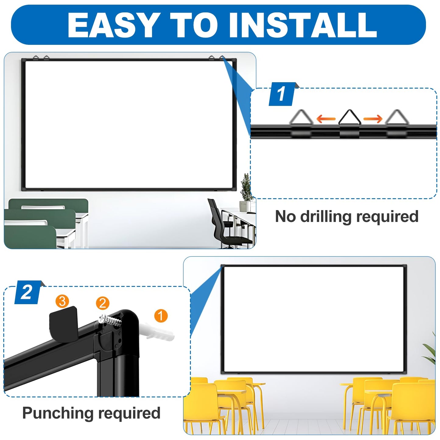H-Qprobd 6'x4' Large Magnetic White Board Dry Erase Whiteboard with Black Aluminum Frame, 72"X48" Magnet Presentation Wall Boards for Office, Classroom, School, Home