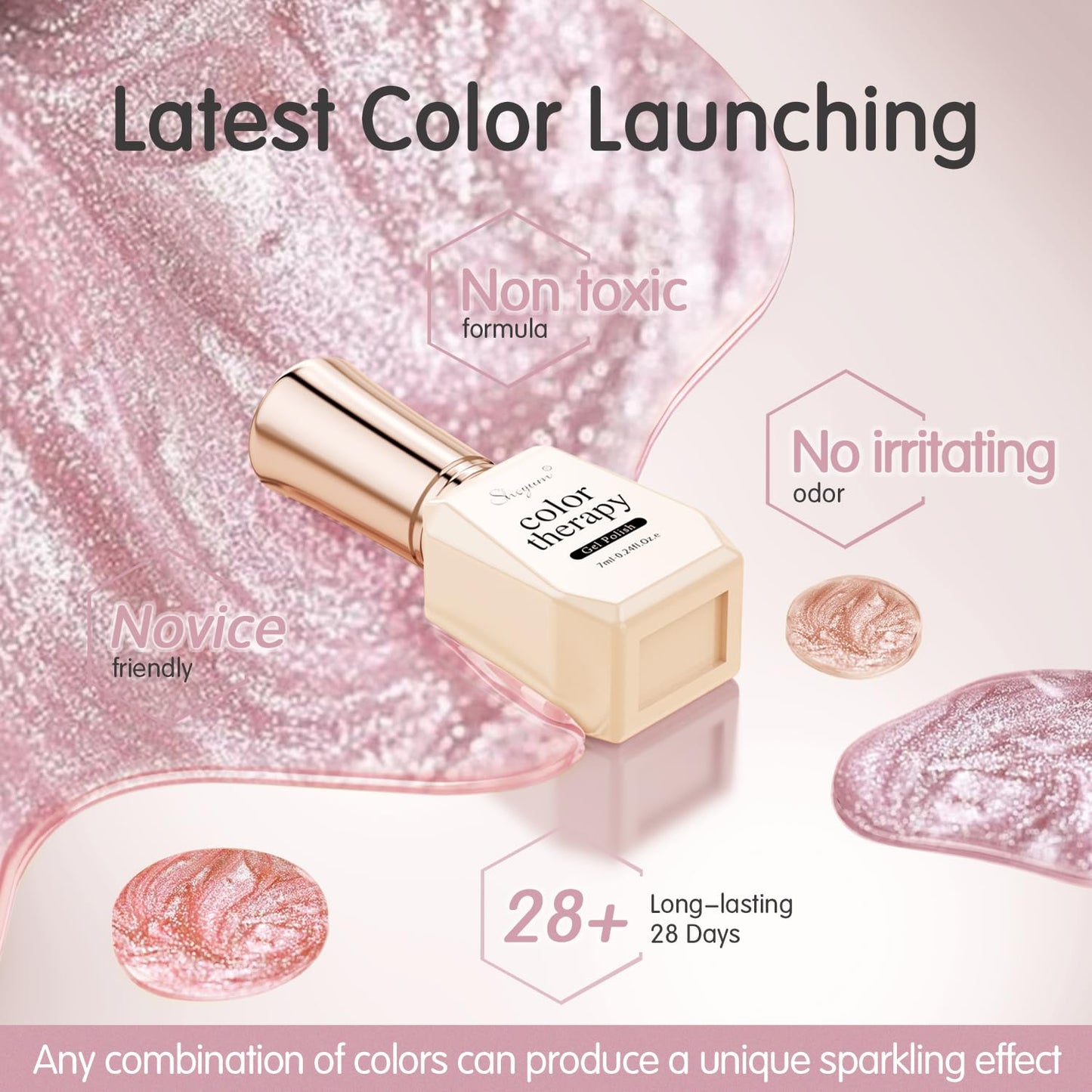 SHOYUM Jelly Pink Silver Cat Eye Gel Nail Polish Set 6 Colors with Magnet for Holographic Glitter Cat Eye, Salon Gel Manicure and Nail Art DIY at Home