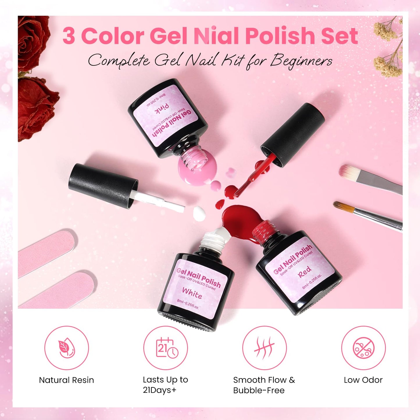 Nail Kit for Beginners with Everything: Professional Acrylic Powder Liquid Set with Drill U V Light Practice Finger in Cosmetic Bag for Women Salon Home (Double-Layer Pink)