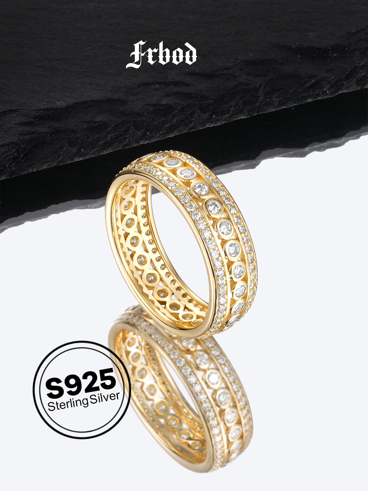 Frbod Moissanite Engagement Band for Men Women Sparkle Diamond Eternity Rings Hypoallergenic Gold Plated Jwelry Size 11