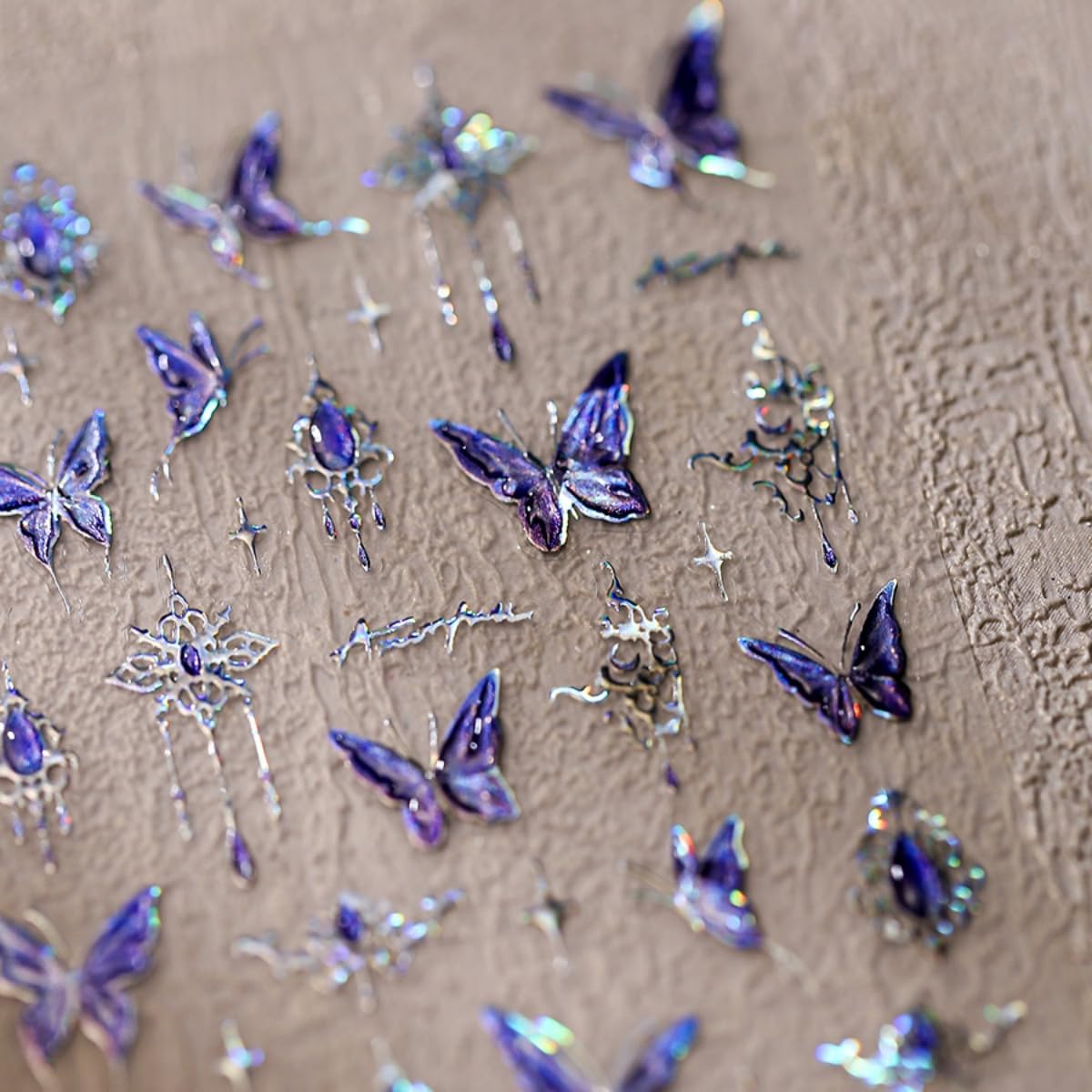 5D Embossed Nail Stickers Butterfly Nail Art Stickers Blue Aurora Nail Decals Self-Adhesive Hollow Shiny Designs Nail Art Supplies DIY Manicure Decoration for Women Girls