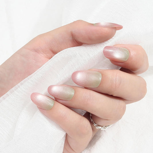 Press on Nails Short Oval Ombre 2 Pack, Macaron Rainbow | Rust Olive Glitter Nail Press ons- 60Pcs Stick on Nails Kit, Reusable False Nails for Women (L1516_2224)