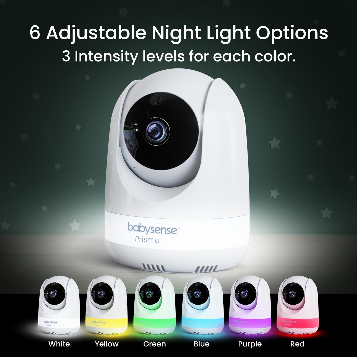 Babysense Prisma Baby Monitor with Camera and Audio, 5” HD Video Baby Monitor, 6-Color Night Light, Split Screen, Baby Sound Machine with White Noise & Lullabies, Secure No WiFi