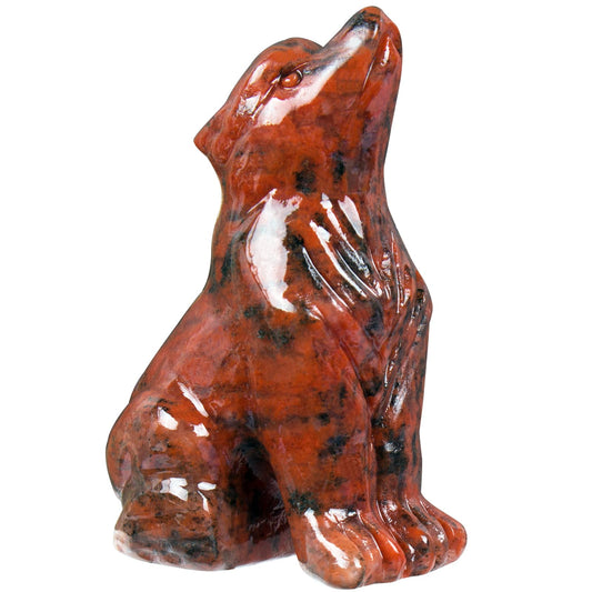 Ytbeoxk 2 Inch Red Sesame Stone Wolf Crystal Statue Wolf Decor Healing Crystal Wolf Figurines Hand Carved Stone Energy Gemstones for Luck Statue in Home and Office Meditation