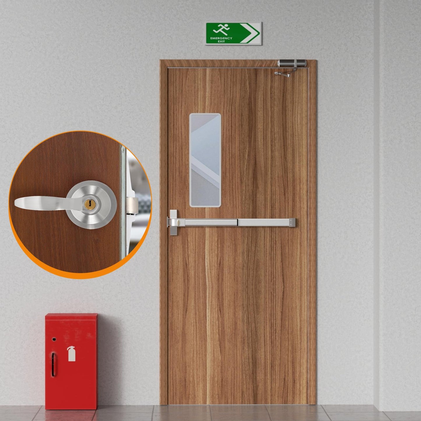 BEAMNOVA 27.5 in Commercial Door Push Bar Panic Exit Device with Exterior Lever Lock Key Roller Strike Plate End Cap Universal Emergency Hardware, for 27.5 to 41 inches Wide Door, Metallic