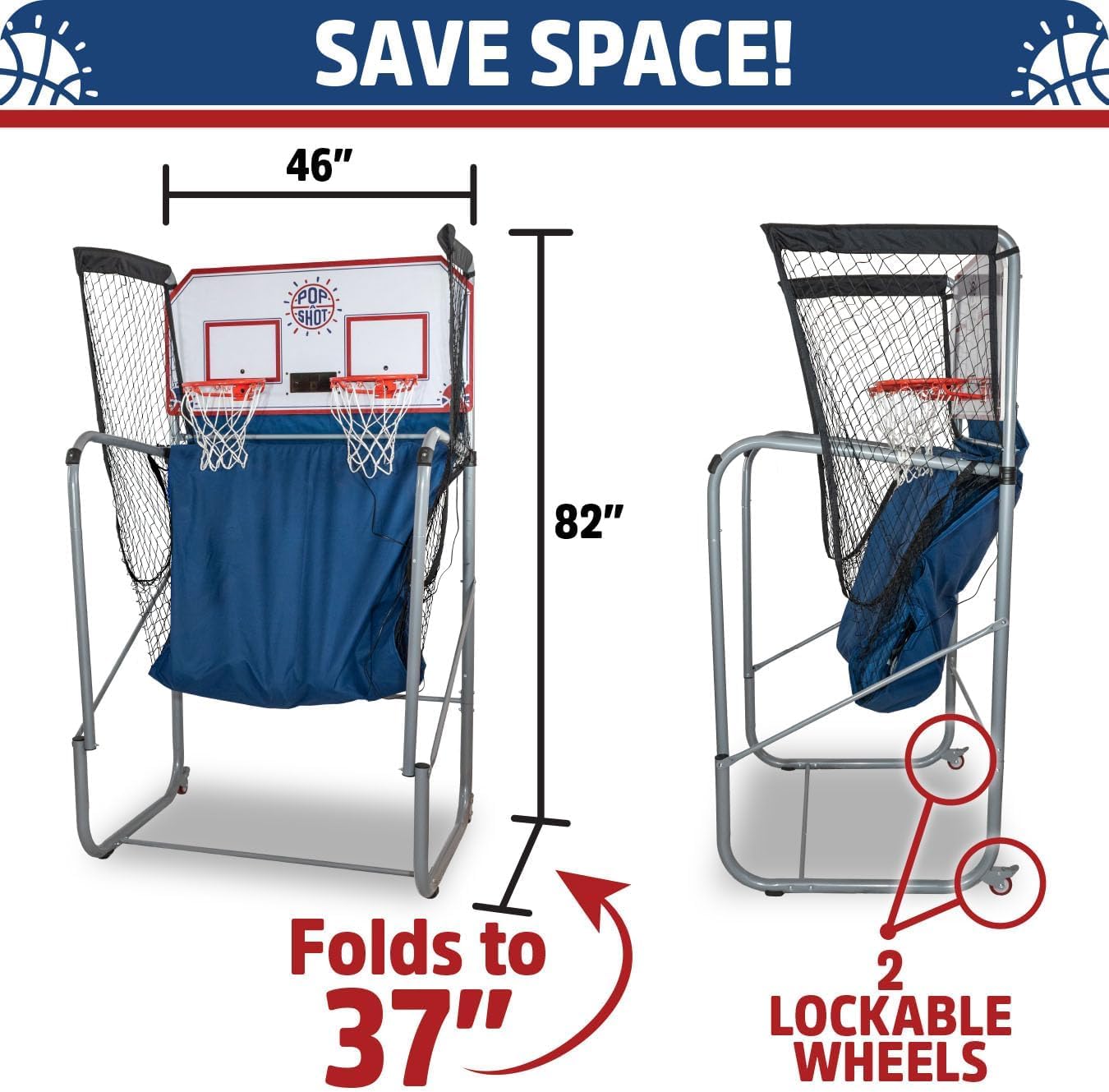 Pop-A-Shot - Home Dual Shot with Washington Wizards NBA Graphics l Sensor Scoring l 16 Game Modes l 7 Balls l Foldable Storage l for All NBA Fans