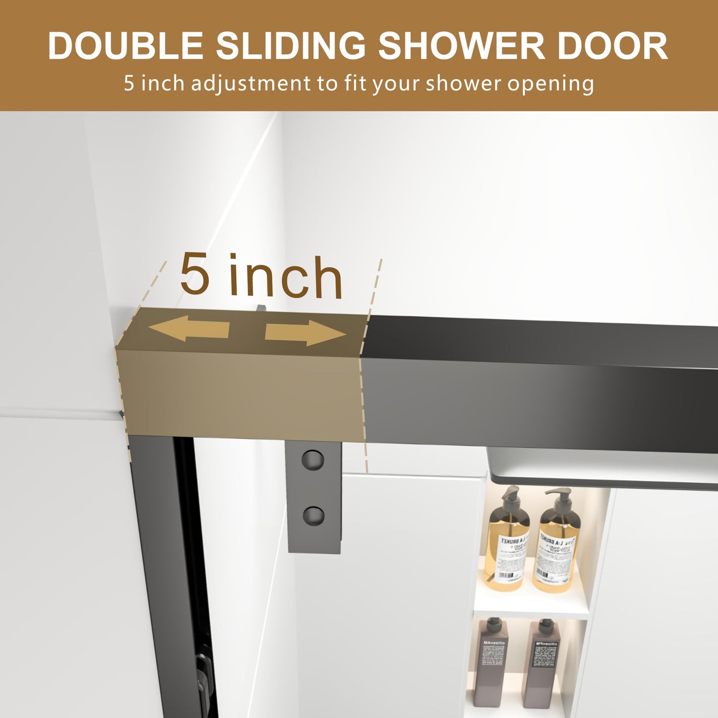 RFN 56-60" W x 76" H Framed Bypass Double Sliding Shower Door, 1/4" (6 mm) Easy-to-Clean Treated Clear Tempered SGCC Glass,Bathroom Door(Matte Black, 56-60" W*76" H)