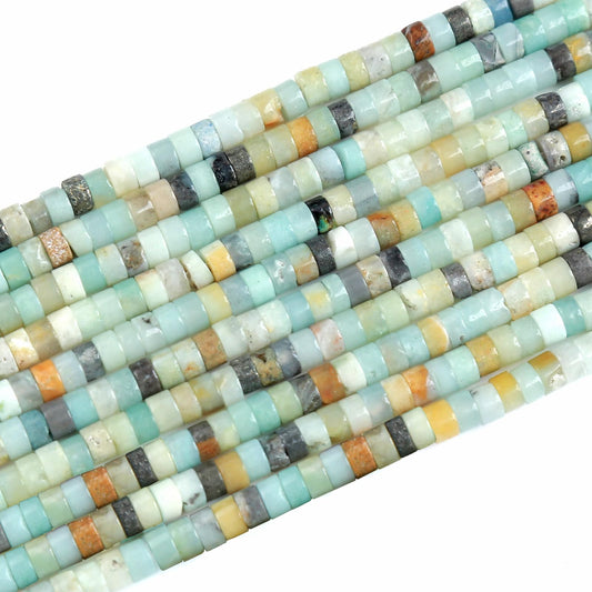 150pcs 2x4mm Natural Amazonite Tube Shape Beads Loose Flat Round Cylinder Flat Spacer Stone Beads for Bracelet Earrings Jewelry Making