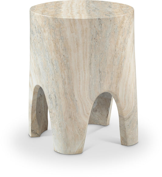 Meridian Furniture 99054Travertine-ET Foligno Collection Art Deco Indoor/Outdoor Concrete End Table with Travertine Finish, 14" W x 14" D x 18" H, Travertine