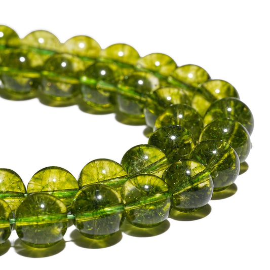 10mm Natural Peridot Gemstone Beads Polished Round Smooth Stone Beads for Bracelets Jewelry Making 15inch Loose Beads