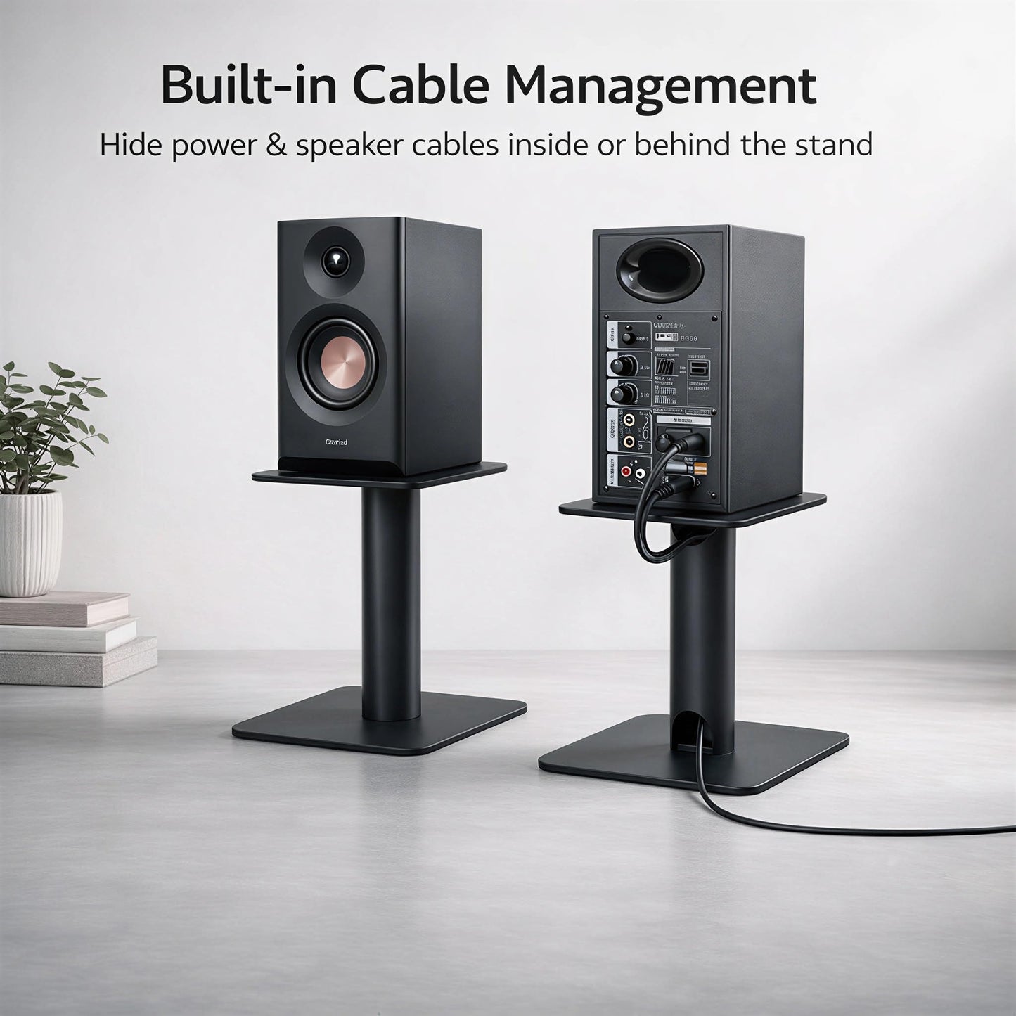 5-8 Inch Desktop Speaker Stands with Cable Management, 55lbs Heavy Duty Steel Desk Speaker Stand for Bookshelf Speakers & Studio Monitors, Stable Desktop Speaker Stand Pair, Cleaner Desk Audio Setup