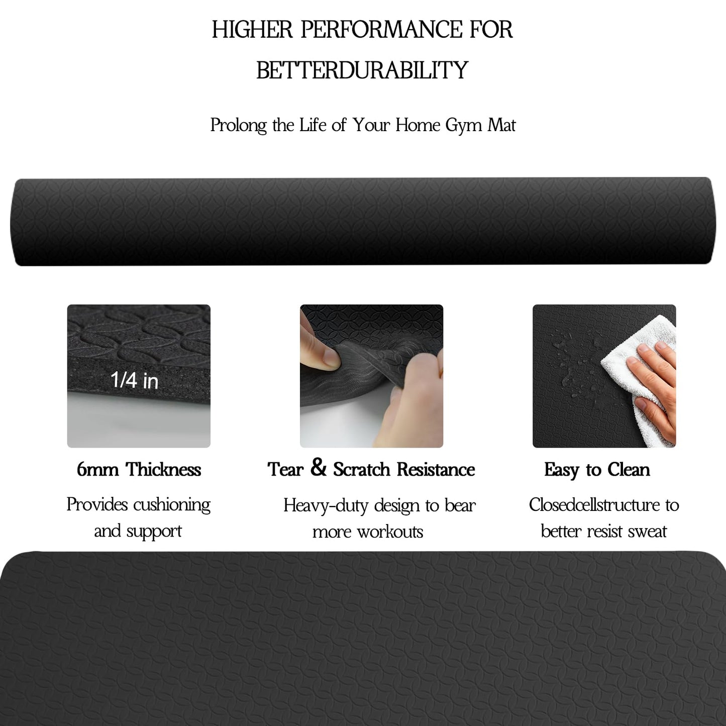 VTORY Extra Large Yoga Mat 6'x 4'x 6mm (1/4in) Thick Exercise Mat for Men and Women, Non-Slip, Durable Workout Mat for Home Workout, Yoga, Pilates, Stretching (Black)