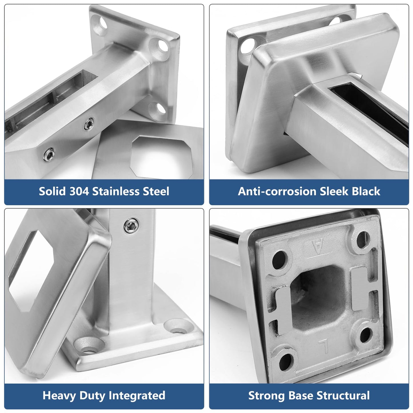 LukLoy 2 Pack Glass Railing Spigots, 304 Stainless Steel Glass Railing Clamp Brackets Pool Fence Spigot Brackets Glass Railing Post (2 Pack, Each NW 2.1lb) - Level 2