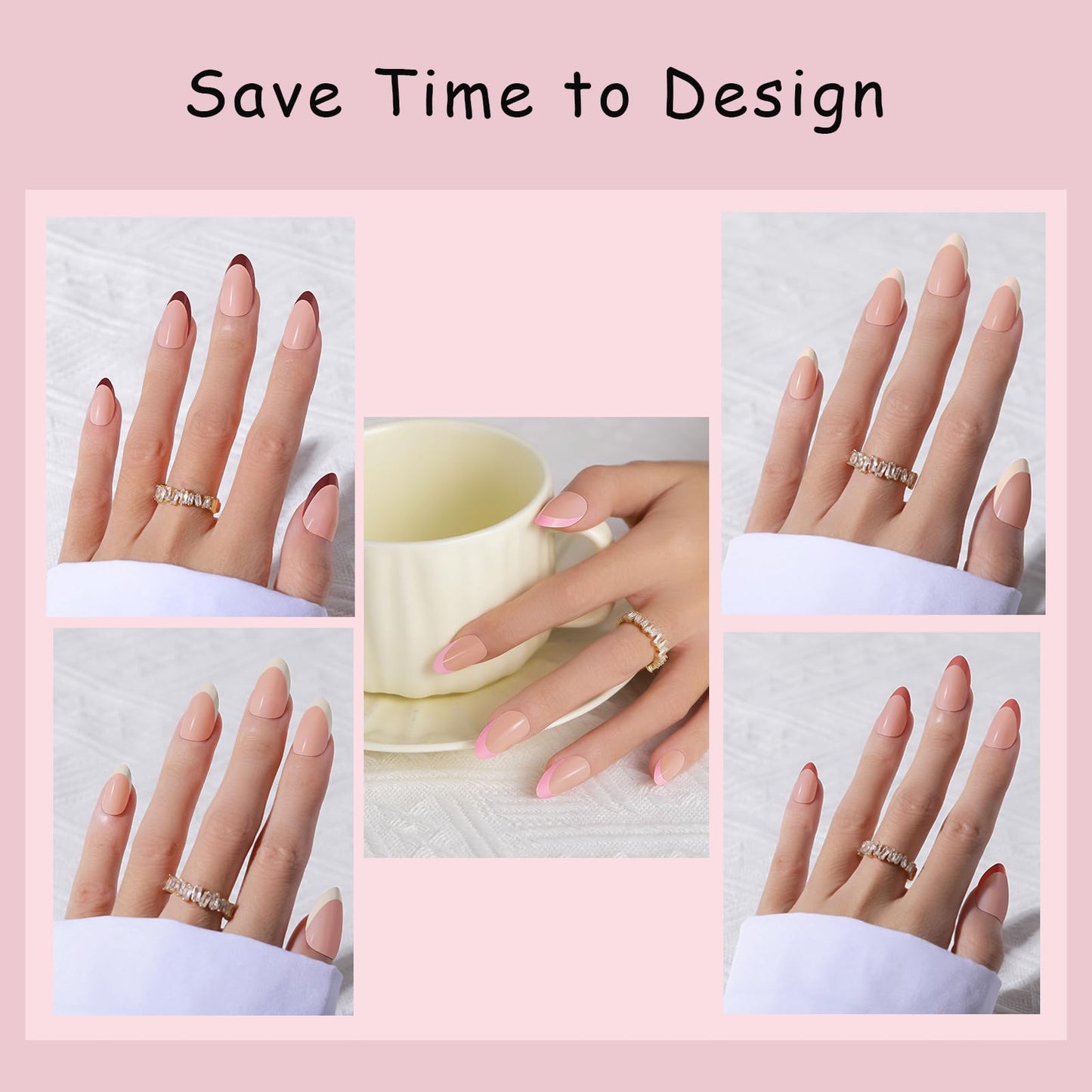 300Pcs Alomod French Tip Press on Nails, Short Soft Gel Nail Tips in 15Sizes, 3 in 1 Pre-lasting Acrylic Fake Nails, No Need to File False Nail Tips Extension for Women Nails Art DIY