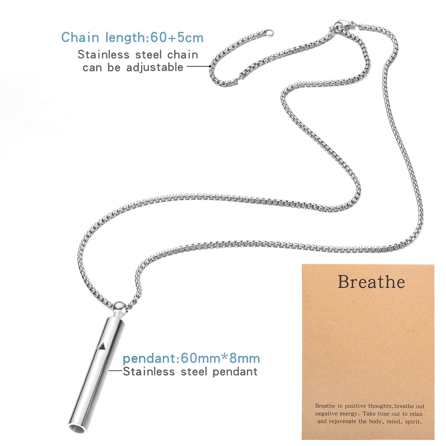 Anxiety Breathe Easy Necklace Mindfulness Breathing Necklace Breathlace Stainless Steel Pendant for Natural Calm & Stress Relief (Steel+ Gold T)