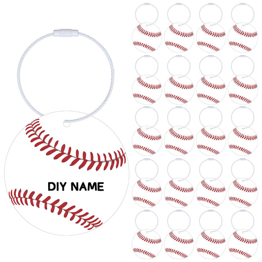 Liliaafar 24 Pcs Baseball Luggage Tags Bulk Baseball Ball Bag Tags for Travel Suitcase Keychain DIY Accessories 2.8'' PVC Name Labels Number ID Card with Metal Ring for Team Gifts