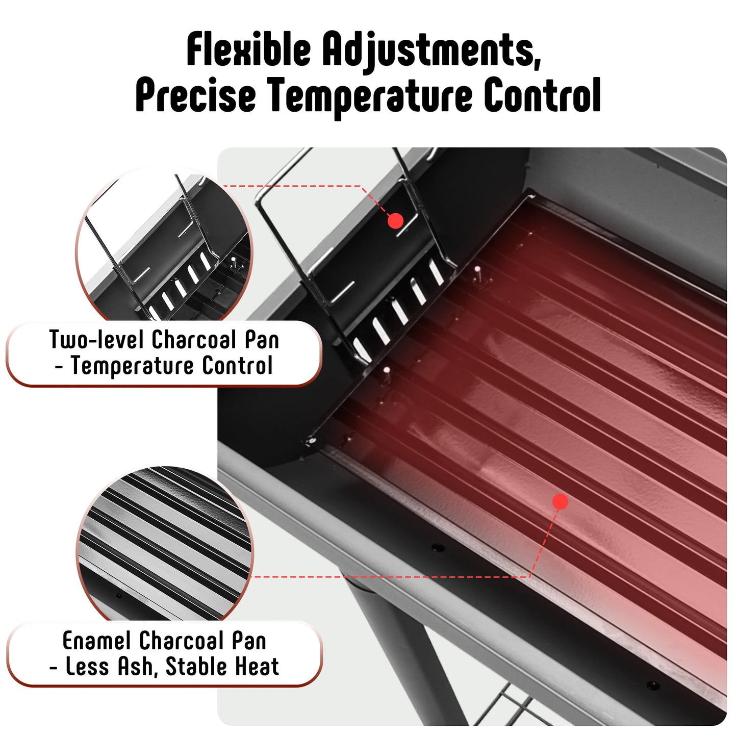 Feasto BBQ Charcoal Grill with Side Table, 30-In Heavy Duty Outdoor BBQ Grill with 647 Sq. In Cooking Area for Outdoor Barbecue in Backyard, Patio and Parties, Black