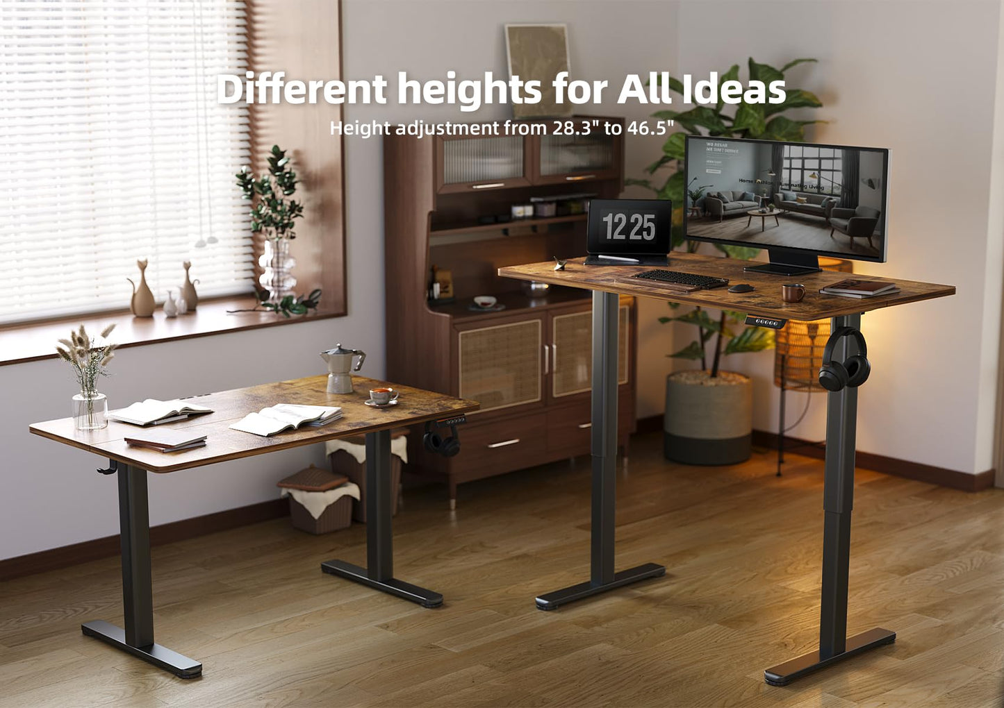 YDN Glass Standing Desk, 40x24 Inch White Standing Desk Adjustable Height Electric Stand Up Quick Install for Computer Desks, Rustic Brown