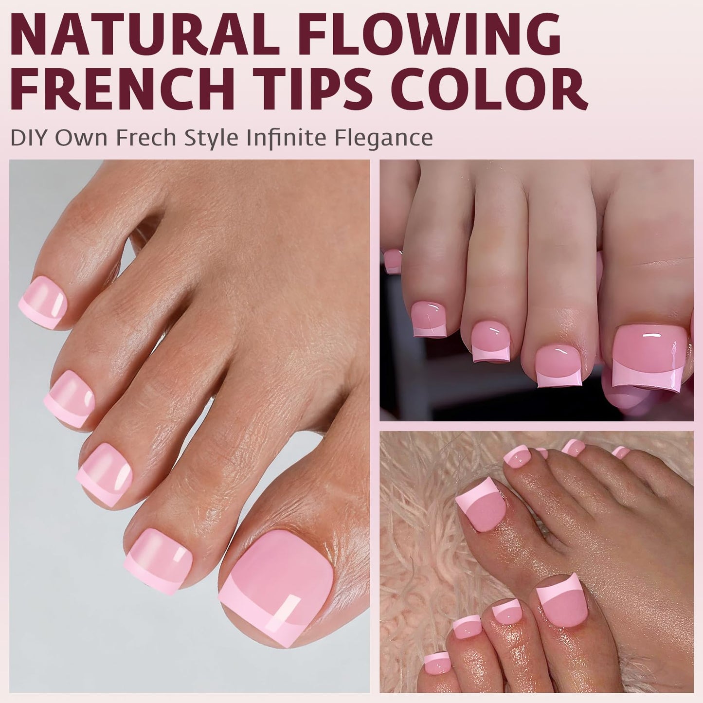 Bellelfin French Press On Toenails For Women with Nail Adhesive Tabs, 150 Pcs Pink French Tip Toe Nail Press Ons, Short Square Toenail Press On, 15 Sizes Full Cover Acrylic Fake Toe Nails