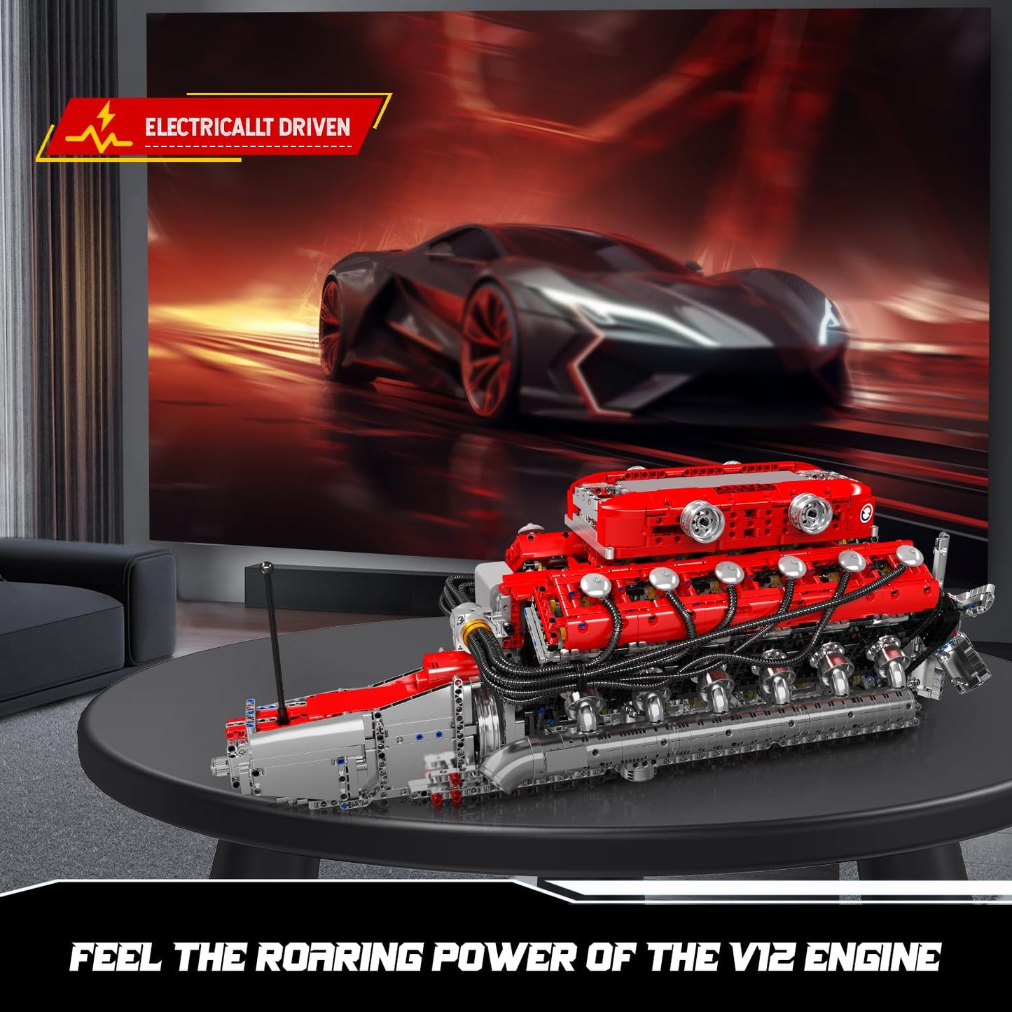 Mould King V12 Engine Model Kit that Runs - Motorized Mini Engines Building Blocks Set with Battery & Gearshift, Car Construction STEM Toy for Adults, DIY Mechanic Engineering Kit (3472+ PCS)